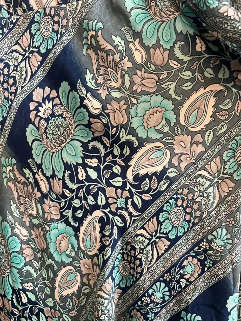 Cienna Bohemian Navy Blue and Teal Floral Wrap Maxi Dress - Size XL